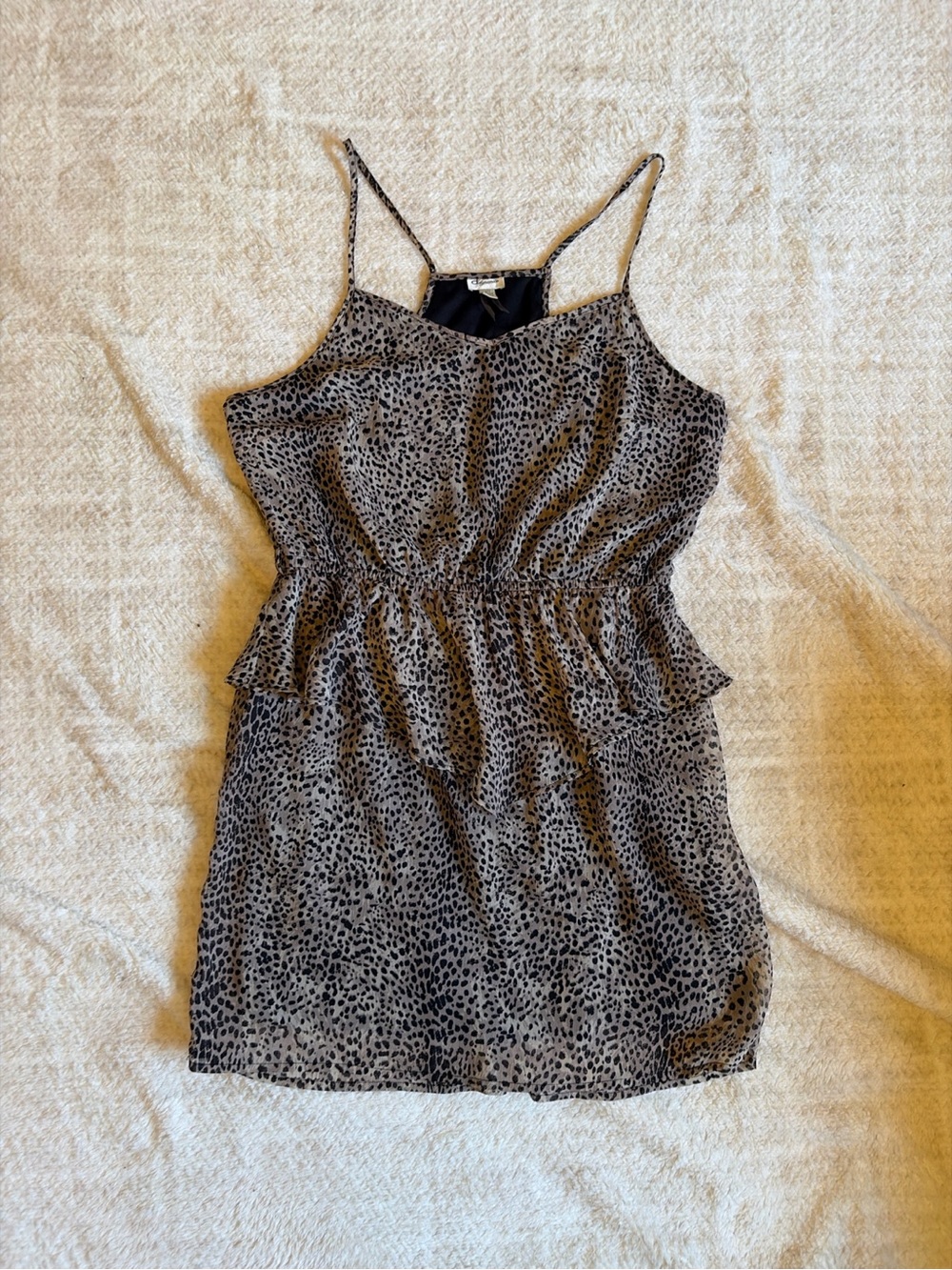 Vintage Y2K Dynamite Animal Print Chiffon Peplum Mini Dress 9/11